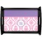 Pink, White & Purple Damask Black Wooden Tray - Small (Personalized)