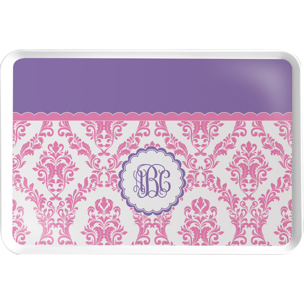 Custom Pink, White & Purple Damask Serving Tray w/ Monogram