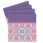 Pink, White & Purple Damask Absorbent Stone Coasters - Set of 4 (Personalized)