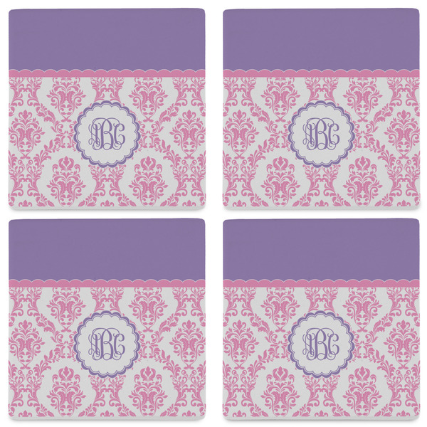 Pink, White & Purple Damask Set of 4 Sandstone Coasters - See All 4 View