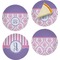Pink, White & Purple Damask Set of 4 Glass Appetizer / Dessert Plate 8" (Personalized)
