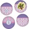 Pink, White & Purple Damask Set of 4 Glass Lunch / Dinner Plate 10" (Personalized)