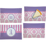 Pink, White & Purple Damask Set of 4 Glass Rectangular Appetizer / Dessert Plate (Personalized)