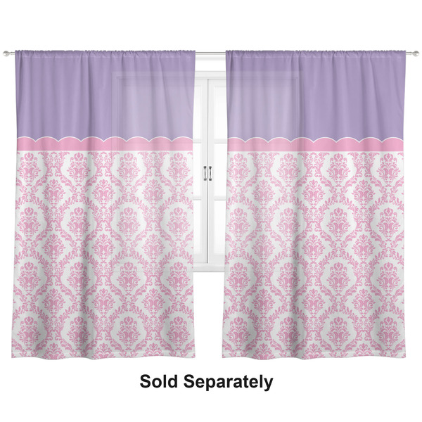 Pink, White & Purple Damask Sheer Curtains Double