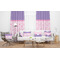 Pink, White & Purple Damask Sheer and Custom Curtains in Room with Matching Pillows