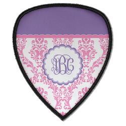 Pink, White & Purple Damask Iron on Shield Patch A w/ Monogram