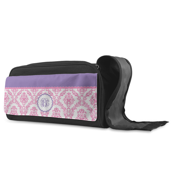 Pink, White & Purple Damask Shoe Bags - ANGLE (Open)