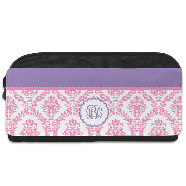 Custom Pink, White & Purple Damask Shoe Bag (Personalized)