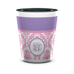 Pink, White & Purple Damask Ceramic Shot Glass - 1.5 oz - Two Tone - Set of 4 (Personalized)