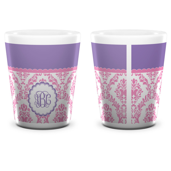 Pink, White & Purple Damask Shot Glass - White - APPROVAL