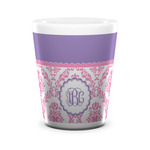 Pink, White & Purple Damask Ceramic Shot Glass - 1.5 oz - White - Set of 4 (Personalized)