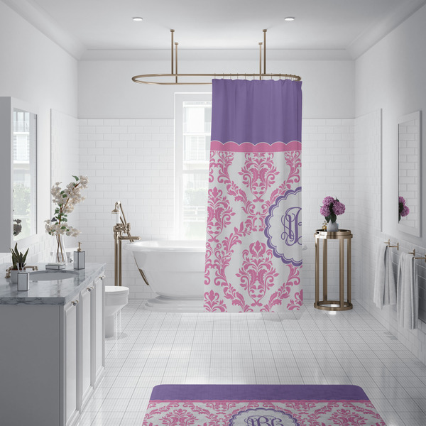 Pink, White & Purple Damask Shower Curtain - Custom Size