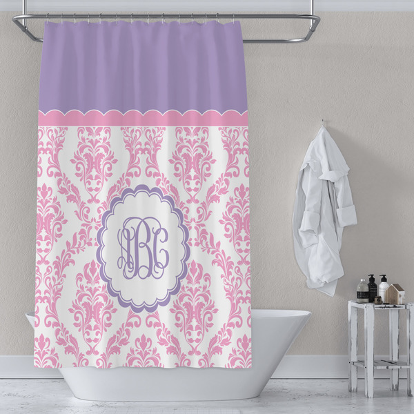 Pink, White & Purple Damask Shower Curtain Lifestyle