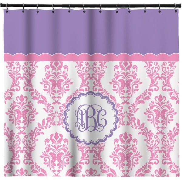 Custom Pink, White & Purple Damask Shower Curtain - 71" x 74" (Personalized)