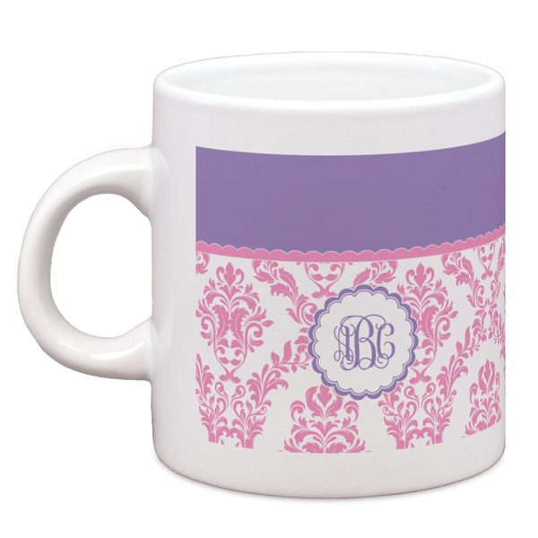 Custom Pink, White & Purple Damask Espresso Cup (Personalized)