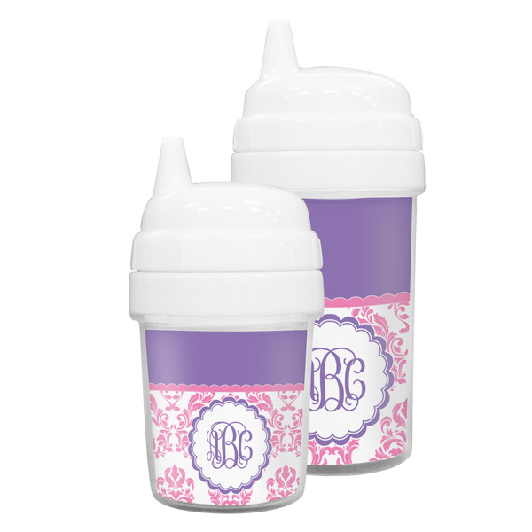 Pink, White & Purple Damask Sippy Cups