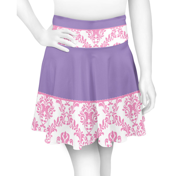Custom Pink, White & Purple Damask Skater Skirt - X Small