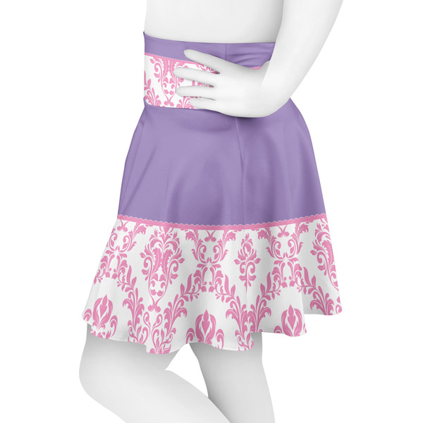 Pink, White & Purple Damask Skater Skirt - Side
