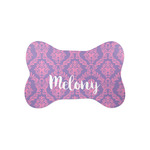 Pink, White & Purple Damask Bone Shaped Dog Food Mat (Small) (Personalized)