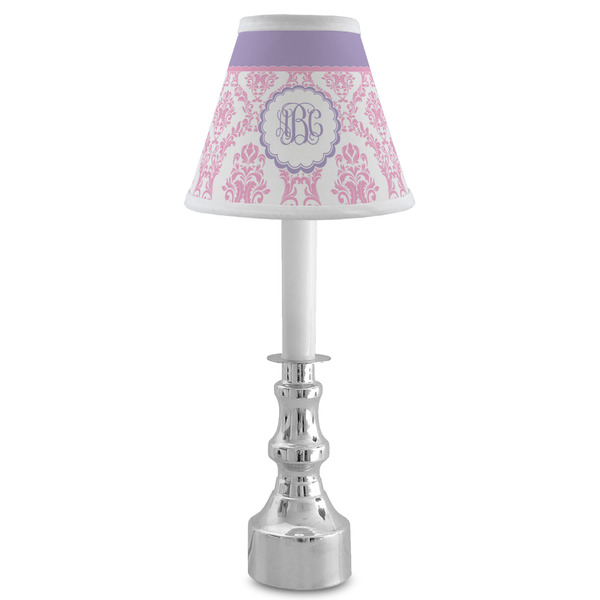 Pink, White & Purple Damask Small Chandelier Lamp - LIFESTYLE (on candle stick)