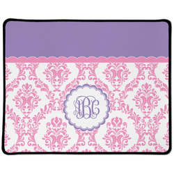 Pink, White & Purple Damask Large Gaming Mouse Pad - 12.5" x 10" (Personalized)