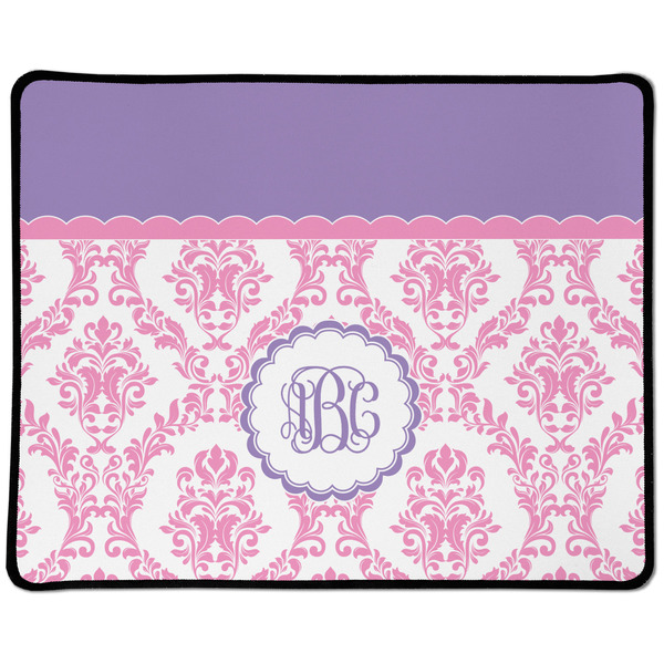 Custom Pink, White & Purple Damask Large Gaming Mouse Pad - 12.5" x 10" (Personalized)