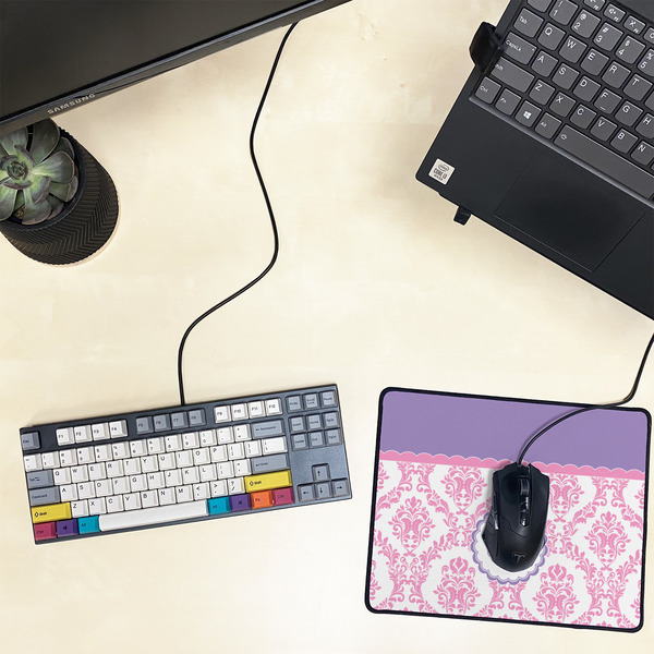 Pink, White & Purple Damask Small Gaming Mats - LIFESTYLE