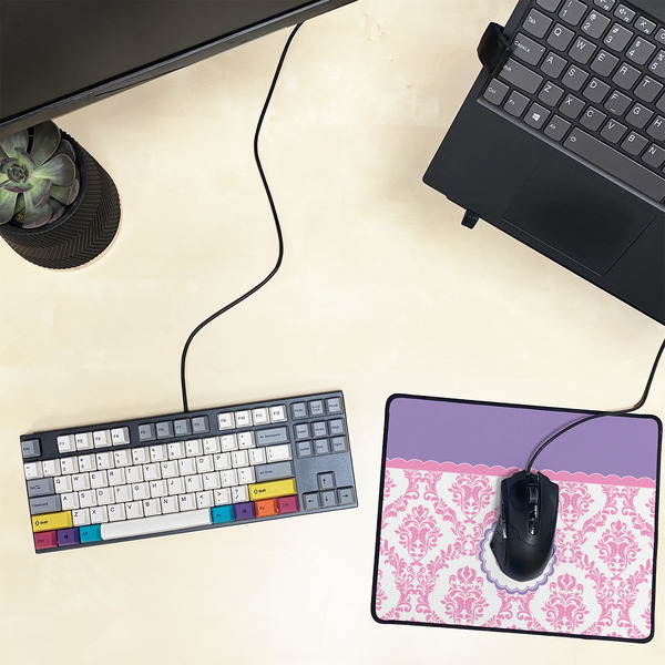Pink, White & Purple Damask Small Gaming Mats - LIFESTYLE