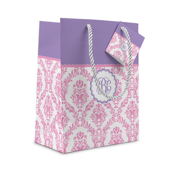 Custom Pink, White & Purple Damask Small Gift Bag (Personalized)
