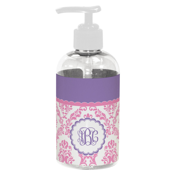 Pink, White & Purple Damask Small Liquid Dispenser (8 oz) - White