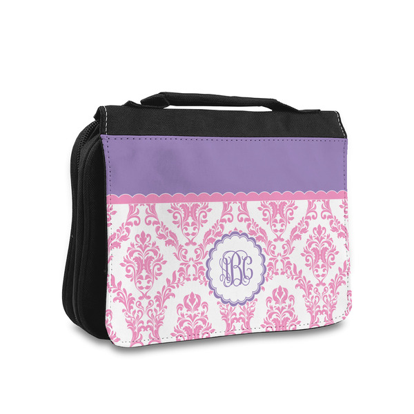 Custom Pink, White & Purple Damask Toiletry Bag - Small (Personalized)