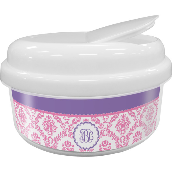 Custom Pink, White & Purple Damask Snack Container (Personalized)