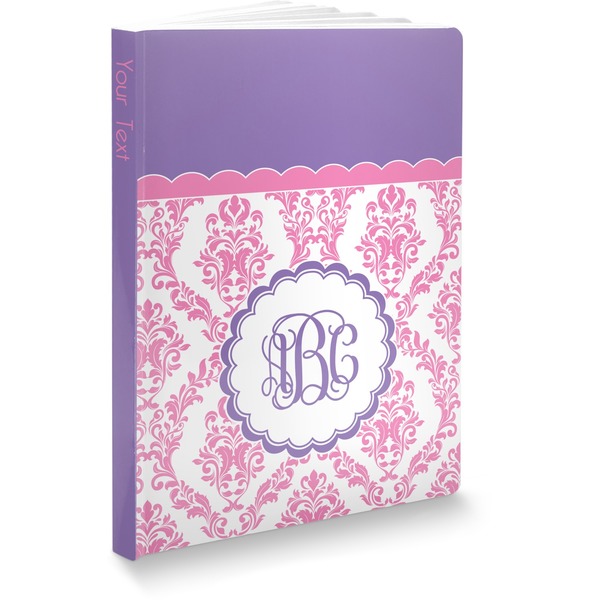Custom Pink, White & Purple Damask Softbound Notebook (Personalized)
