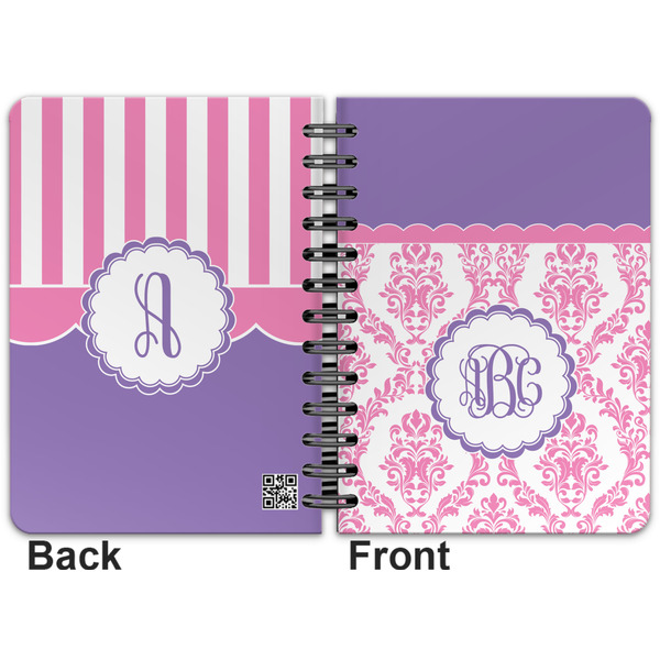 Pink, White & Purple Damask Spiral Journal 5 x 7 - Apvl