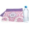 Pink, White & Purple Damask Sports Towel Folded with Water Bottle