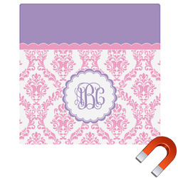 Pink, White & Purple Damask Square Car Magnet - 6" (Personalized)