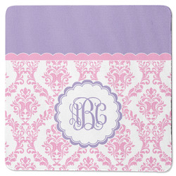 Pink, White & Purple Damask Square Rubber Backed Coaster (Personalized)