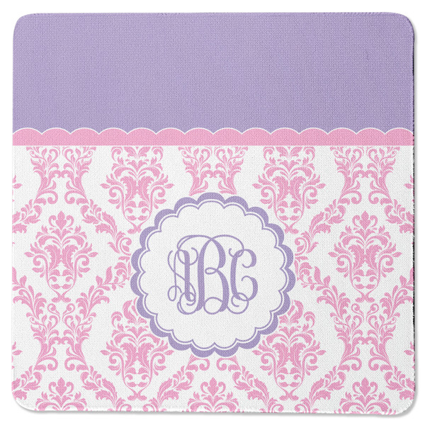 Pink, White & Purple Damask Square Coaster Rubber Back - Single