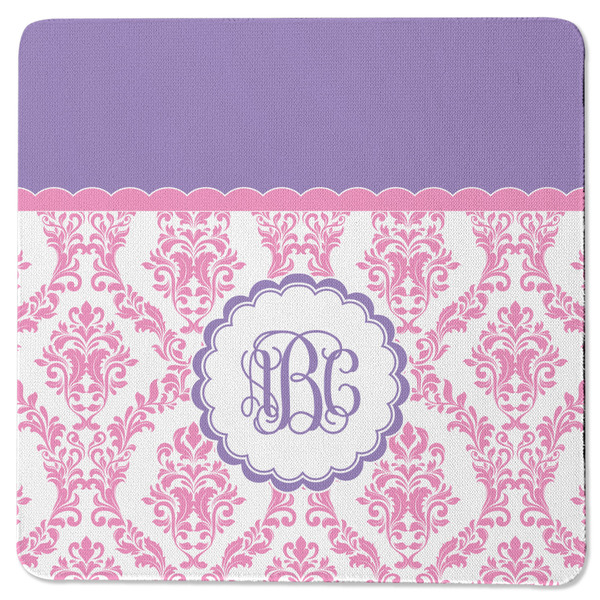 Pink, White & Purple Damask Square Coaster Rubber Back - Single