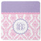 Pink, White & Purple Damask Square Rubber Backed Coaster (Personalized)
