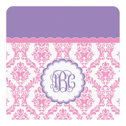Pink, White & Purple Damask Square Decal - Large (Personalized)