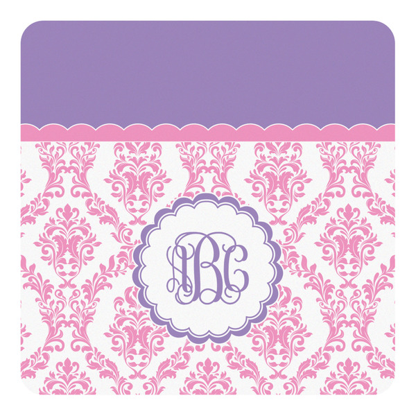 Custom Pink, White & Purple Damask Square Decal - Large (Personalized)
