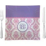 Pink, White & Purple Damask Glass Square Lunch / Dinner Plate 9.5" (Personalized)