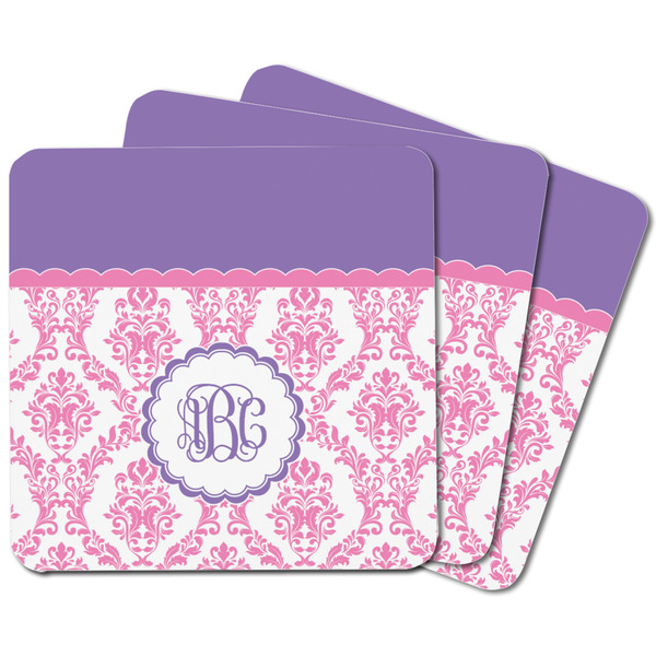 Pink, White & Purple Damask Square Fridge Magnet - MAIN