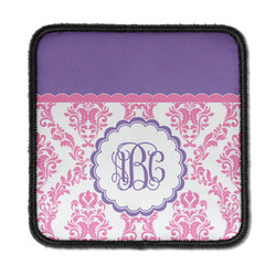 Pink, White & Purple Damask Iron On Square Patch w/ Monogram