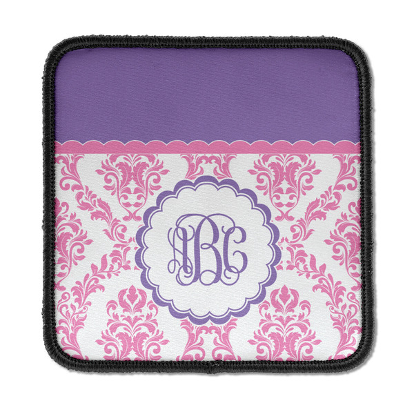 Custom Pink, White & Purple Damask Iron On Square Patch w/ Monogram
