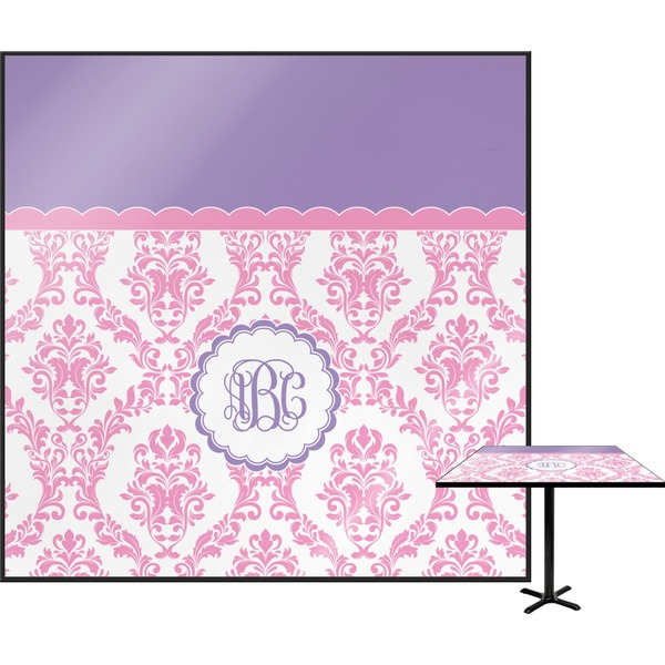 Custom Pink, White & Purple Damask Square Table Top - 24" (Personalized)