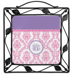 Pink, White & Purple Damask Square Trivet (Personalized)