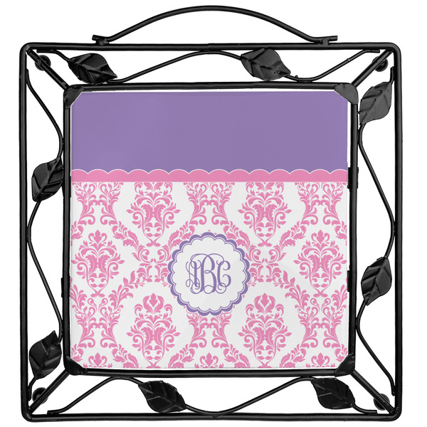 Custom Pink, White & Purple Damask Square Trivet (Personalized)