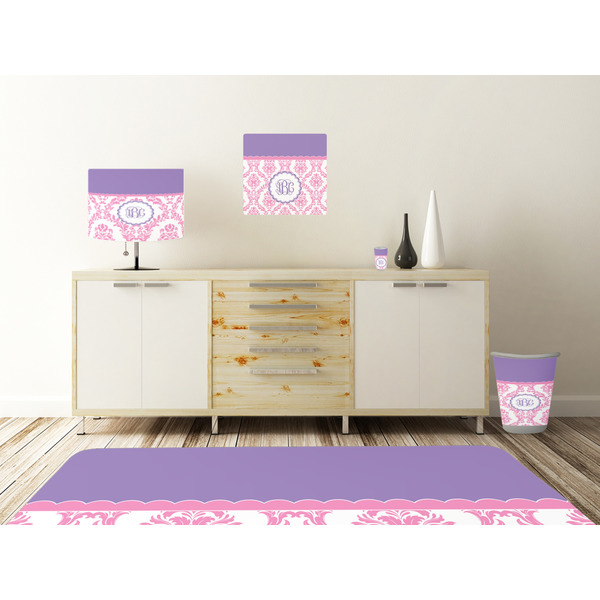 Pink, White & Purple Damask Square Wall Decal Wooden Desk